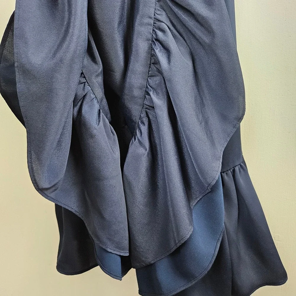 J.Crew Criss Cross Tie‎ Back Midi Dress 6 Navy Blue Ruffle Spaghetti Strap
